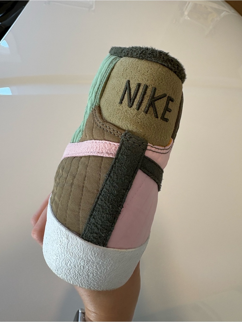 Nike Women’s Quilted High-Top Sneaker - Pink & Olive Green - Picture 4 of 4